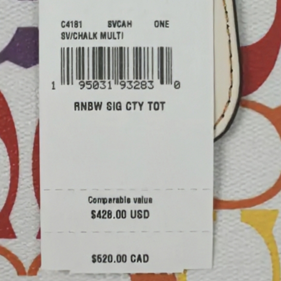 NEW Coach City Tote Bag with Rainbow Signature Canvas - Picture 15 of 15